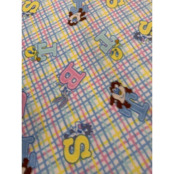 Looney Tunes Baby Blanket Soft Fleece 44x42 Inches Pastel Plaid With Cartoon Cha - Picture 1 of 6